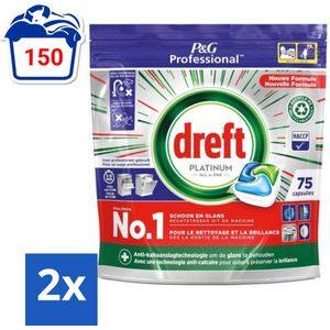 Dreft Professional - Platinum - All In One - Vaatwascapsules - 75 Afwasbeurten - Voordeelverpakking - 2 stuks