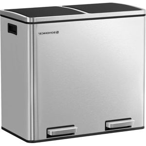 Afvalemmer afvalscheidingssysteem met 2 vakken - pedaalemmer voor de keuken - 2 x 24 liter - softclose binnenemmer - kunststof - zilverGroot. pedaalemmer 50 liter