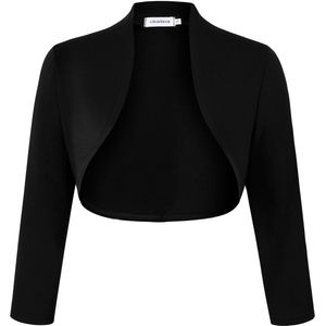 Dames Bolero Elegante Cardigan 3/4 Mouw Korte Feestelijke Schouderjas Zwart
