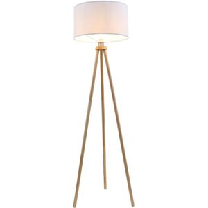 BRILONER - FLOOR - Retro staande lamp, 60 W, IP20, wit, houtstof, excl. 1x E27, Ø 45,5 cm