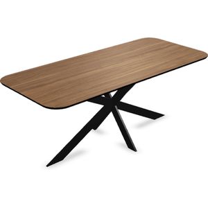 Melamine eettafel noten - Recht radius - Matrix ultra dun onderstel - eiken tafel