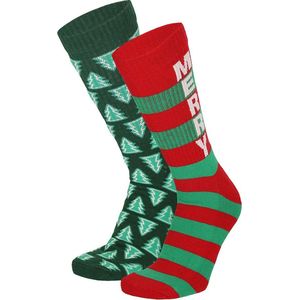 Apollo - Kerstsokken Dames (Sport) - Badstof - 2-Pak - Rood/Groen