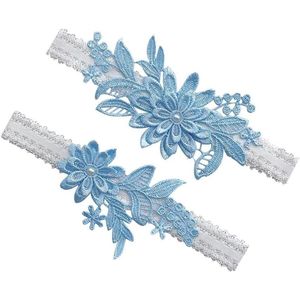 Voor Bruiloft Kousenband Lichtblauwe Bloemen Kant - Elegant Accessoire voor Bruiden en Bruidsmeisjes - Geschikt voor Bruiloften met Stijl en Sfeer.