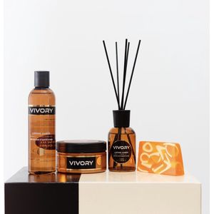 Vivory Geschenkset Bodycare - Loving Amber, subtiele geur van Citrus en Sinaasappelen- met 4 grote producten VOORDEEL AANBIEDING