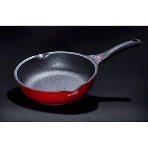 28cm diepe saute pan met anti-kras glazen deksel - Greblon steen coating - Inductie geschikt - chemisch vrij (rood) Koekenpan