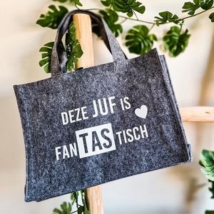 Grijze vilten tas - fanTAStische juf - Juffenbedankje - Einde schooljaar - Zomervakantie