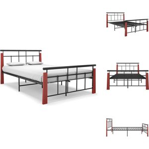 vidaXL Metalen Bedframe - Zwart - 206 x 133 x 86 cm - Massief eikenhout - Matras 120 x 200 cm - Montage vereist - Bed