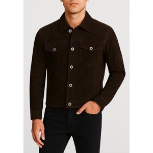 Kent Geiten Suède Jas Heren – Donkerbruin/Chocolade – Unieke Leren Jas met 2 Borstzakken, 2 Steekzakken, 2 Binnenzakken & Verstelbare Zijkanten