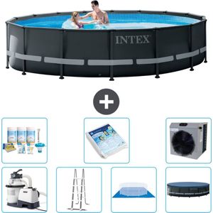 Intex Rond Ultra XTR Frame Zwembad - 488 x 122 cm - Inclusief Pomp - Ladder - Grondzeil - Afdekzeil Onderhoudspakket - Glasparels - Warmtepomp