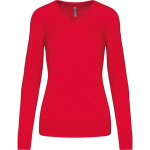 Pullover/Cardigan Dames 3XL Kariban V-hals Lange mouw Red 50% Katoen, 50% Acryl