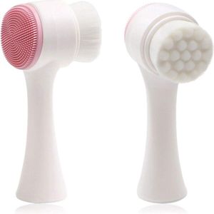 Dubbelzijdige Gezichtsborstel - Roze - Siliconen en Zachte Fiber - Facial Massage - Skin Cleanser - Gezichtsreinigingsborstel - Massage - Deep Clean