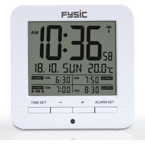 Fysic FKW-8 DCF Wekker met thermometer - Wekker met dag, datum en temperatuur aanduiding - compact