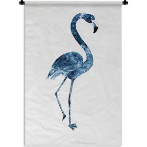 Wandkleed FlamingoKerst illustraties - Een gedetailleerde blauwe flamingo op een witte achtergrond Wandkleed katoen 120x180 cm - Wandtapijt met foto XXL / Groot formaat!