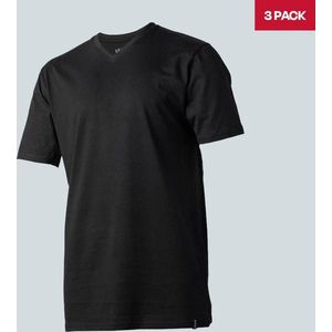 LebasQ - James' T-shirt voor heren - 3 pack - met V-hals - Extra lang - Geschikt als Ondershirt - Zwart - M - Katoen
