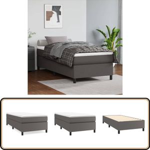 vidaXL Boxspring - Kunstleer - Grijs - 90x190 cm Boxspringbed - Kunstleder Bed - Pocketveer Matras - Midden Hard - Slaapkamer Meubels