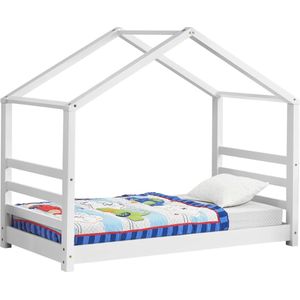 In And OutdoorMatch Kinderbed Cyril - Houten bed - Huisbed - Met bedbodem - 80x160cm - Wit - Voor kinderen - Voor meisjes - Voor jongens