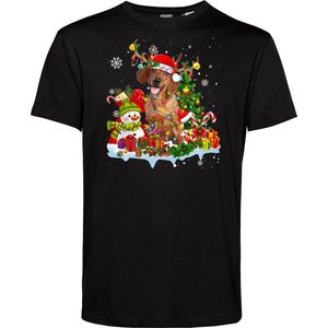 T-shirt kind Kerst Teckel | Foute Kersttrui Dames Heren | Kerstcadeau | Kerstpakket | Zwart | maat 80