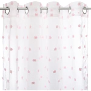 Atmosphera Kids Pom Pom Gordijn 140x240cm - Kant en klaar met ringen - Wit/Roze met pom poms