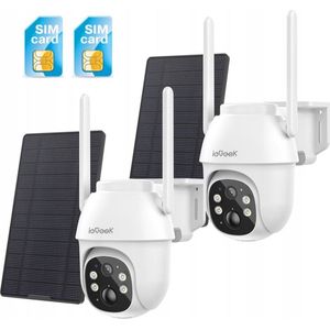 ieGeek 4G LTE mobiele beveiligingscamera draadloos buiten, 2K geen wifi zonne-energie camera ingebouwde simkaart, 2-weg praatcamera's voor thuisbeveiliging met PIR-bewegingsdetectie, IP66, nachtzicht, schijnwerpers, 2 stuks