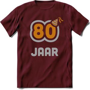 80 Jaar Feest T-Shirt | Goud - Zilver | Grappig Verjaardag Cadeau Shirt | Dames - Heren - Unisex | Tshirt Kleding Kado | - Burgundy - M
