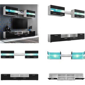 vidaXL Tv-wandmeubelset met LED-verlichting hoogglans zwart 5-delig - Tv-wandmeubel - Tv-wandmeubels - Tv-wandmeubelen - Tv-wandmeubilair