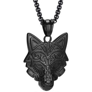 Wolf Heren Ketting met Hanger - Zwart - Staal - Kettingen - Cadeau voor Man - Mannen Cadeautjes