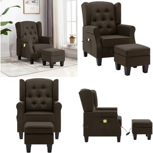 vidaXL Massagestoel met voetenbankje stof bruin - Massagestoel - Massagestoelen - Zitstoel - Zitstoelen