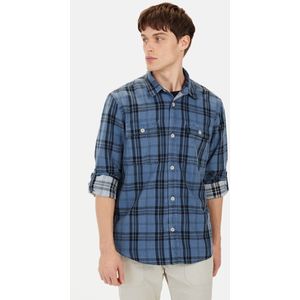 camel active - Geruit Overhemd - Blauw - Puur Katoen