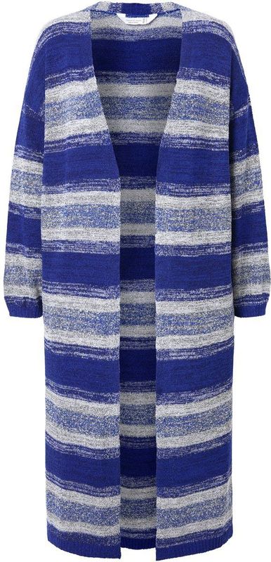 Janet & Joyce - Dames - Vest extra lang open model blokstrepen - Kobaltblauw - Maat 42+