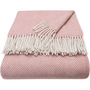 WOOOL® | Wollen Luxury Plaid | STELLA (Dusky Pink) | 150x183cm | 100% Lamswol | Visgraat Design Deken - Roze