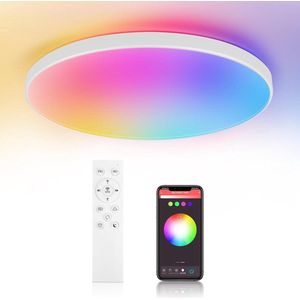 24W Bluetooth Smart PlafondlampDimbare LED Plafondlamp met Afstandsbediening 3000K-6500K IP54 Waterdicht voor Slaapkamer Badkamer Keuken - Wit