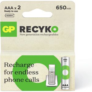 GP ReCyko Rechargeable AAA batterijen - Oplaadbare batterijen AAA - (650mAh) - 2 stuks