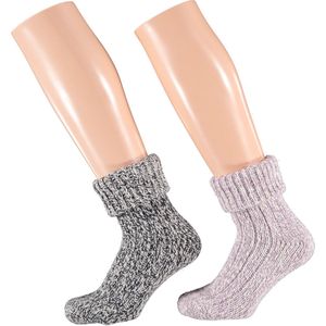 Apollo - Wollen sokken dames - Huissok dames - Zwart/Paars - 2-Pak - Maat 35/38 - Fluffy sokken - Slofsokken - Huissokken - Warme sokken - Winter sokken