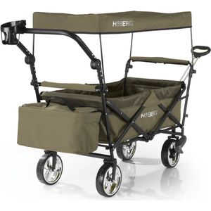 Hoberg bolderwagen met zonnedak khaki/groen