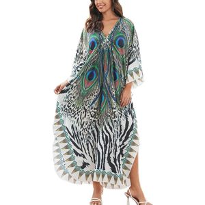 Plus Size Boho Strandjurk Dames - Losse Poncho en One Size