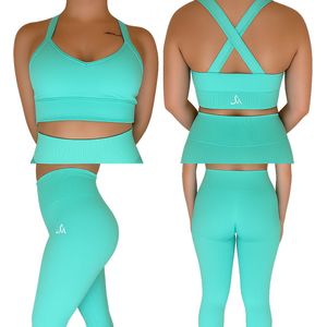 sportset dames - sportlegging - Yoga - Pilates - Casual - sportoutfit dames - S Turquoise