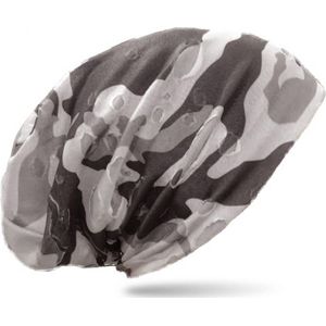 Chemomuts beanie vintage met camouflage print grijs wit maat one size