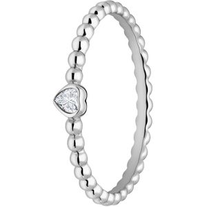 Lucardi Dames Zilveren ring bol hart zirkonia - Ring - 925 Zilver - Zilverkleurig - 17.5 / 55 mm