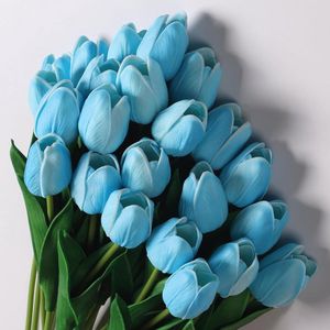 24 stuks tulpen kunstbloemen tulpen zoals echte decoratie realistische latex met, decoratie voor bruidsboeketten, huis, feestdecoratie, kantoor, doe-het-zelf bloemstukken, blauw
