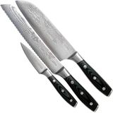 Eden Classic Damast 3-delige Messenset EQ2030-S07 Messenset inclusief Santoku, Officemes en Broodmes, Damaststaal