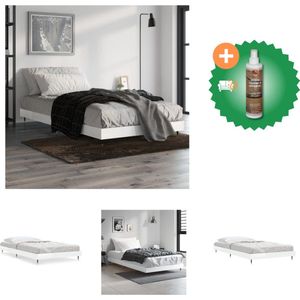 vidaXL Bedframe bewerkt hout hoogglans wit 90x200 cm - Bed - Inclusief Houtreiniger en verfrisser