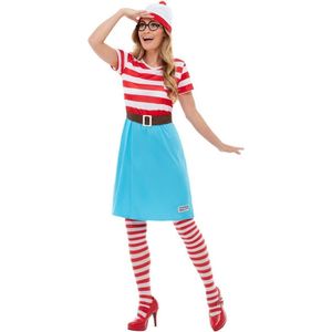 Smiffy's - Where's Wally Kostuum - Zoekplaatje Waar Is Wenda - Vrouw - Blauw, Rood - Large - Carnavalskleding - Verkleedkleding