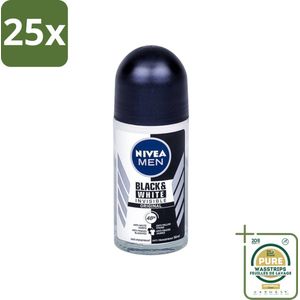 25 x Nivea - Men - Deodorant - Invisible for Black & White Power - Rollerdeodorant - 50 ml - Grootverpakking - Deodorant Roller - Anti-vlekken - Anti-transpirant - Witte Strepen - Gele Vlekken