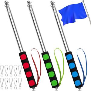 Telescopic Flag Pole 3 Pack 1.6 m Stainless Steel with 10 Clips - Portable Handheld Flag Bar for Travel Camping Teachers Travel Guide