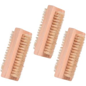 Nagelborstel - Hout - tweezijdig - Reinigingsborstel - 3 stuks - 9,6 x 3,7 cm