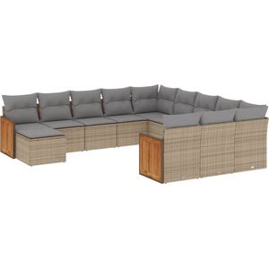 vidaXL Loungeset 12-delig - Poly Rattan - Beige Loungeset - Setbank - Loungehoek - Buitendecoratie - Tuinmeubels