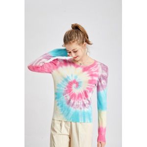 Manlee - m.l. Fijngebreide trui - Ronde hals - Pofmouwen - kleurrijk - Maat L