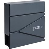 HÜSQ sterke, afsluitbare Brievenbus met Slot voor Wand of Muur, met Krantenvak - metaal - antraciet grijs