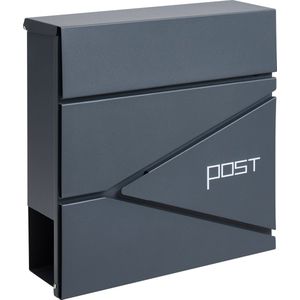 HÜSQ sterke, afsluitbare Brievenbus met Slot voor Wand of Muur, met Krantenvak - metaal - antraciet grijs