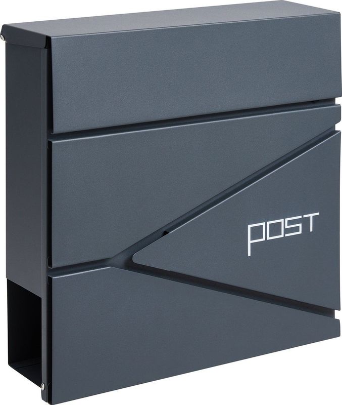 HÜSQ sterke, afsluitbare Brievenbus met Slot voor Wand of Muur, met Krantenvak - metaal - antraciet grijs